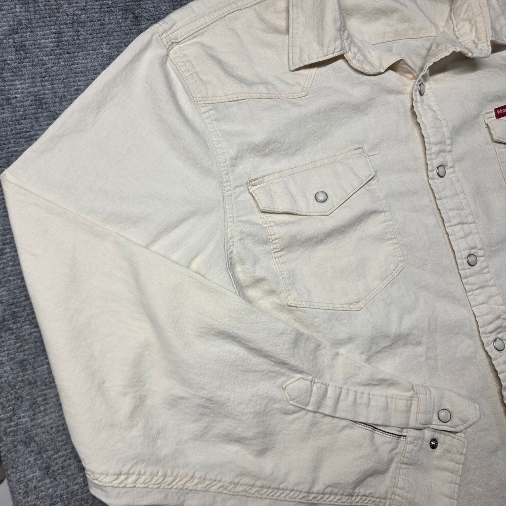 Wrangler Mens Western Snap Shirt Off White Cream Cotton Long Sleeve Large - Picture 3 of 15